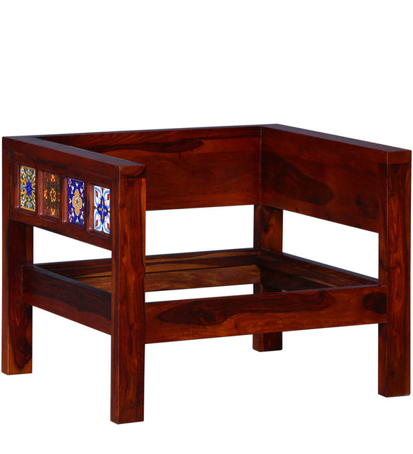 Ciramika Sheesham Wood 1 Seater Sofa in Honey Oak finish