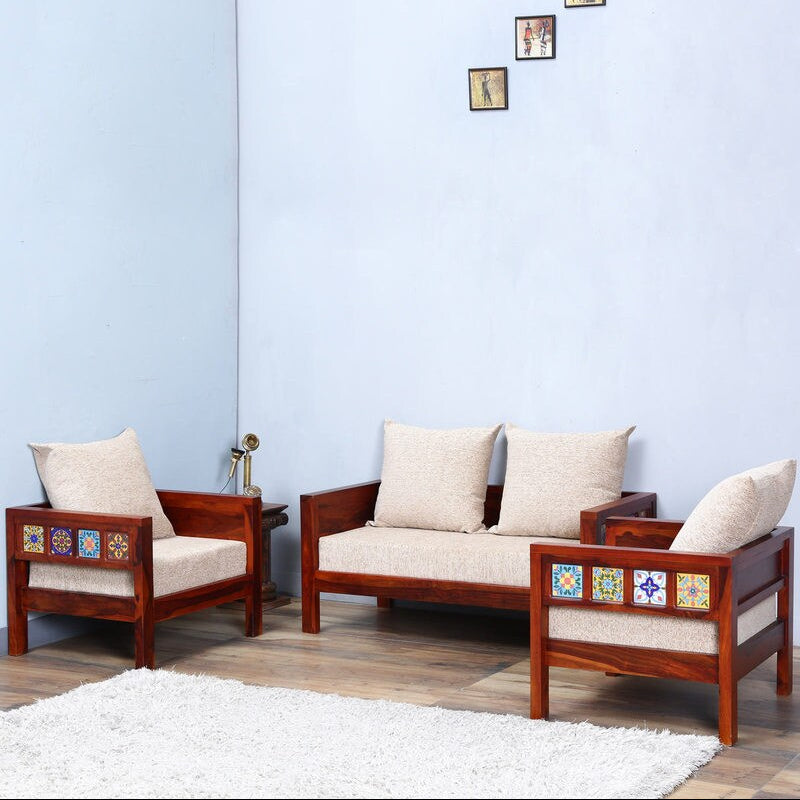 Ciramika Sheesham Wood 1 Seater Sofa in Honey Oak finish