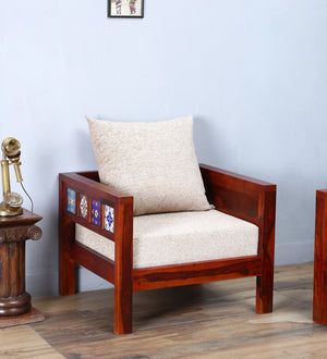Ciramika Sheesham Wood 1 Seater Sofa in Honey Oak finish