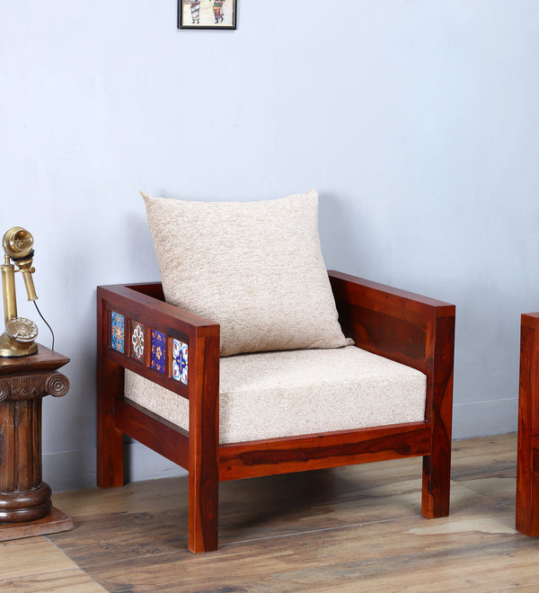 Ciramika Sheesham Wood 1 Seater Sofa in Honey Oak finish