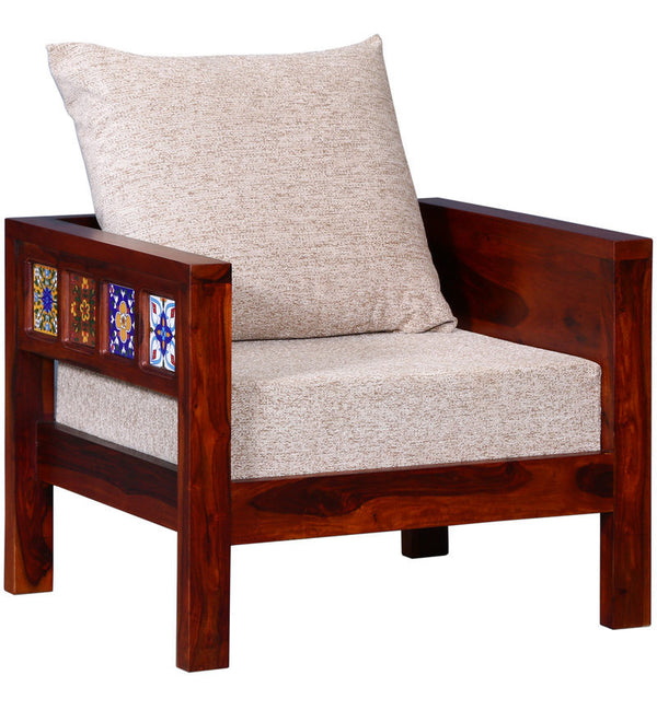 Ciramika Sheesham Wood 1 Seater Sofa in Honey Oak finish
