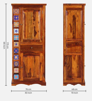 Ciramika Sheesham Wood 1 Door Wardrobe In Honey Oak Finish
