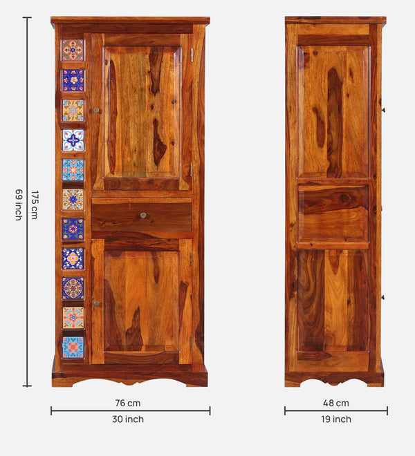 Ciramika Sheesham Wood 1 Door Wardrobe In Honey Oak Finish