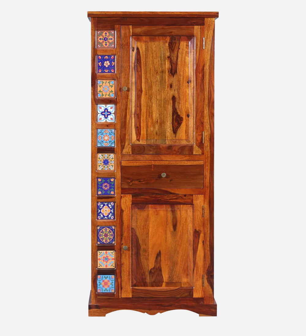 Ciramika Sheesham Wood 1 Door Wardrobe In Honey Oak Finish