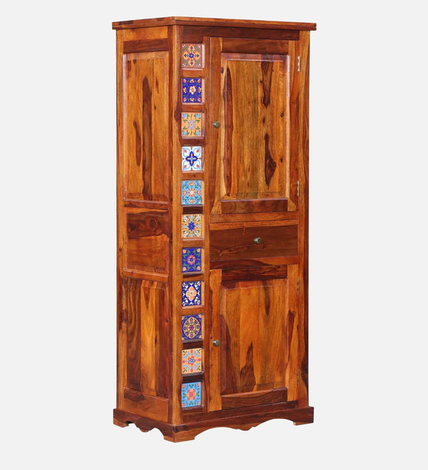 Ciramika Sheesham Wood 1 Door Wardrobe In Honey Oak Finish