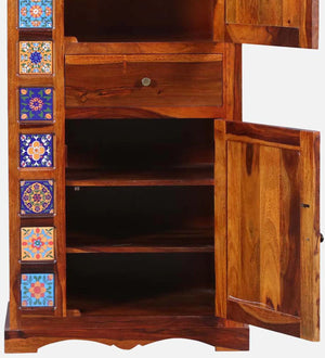 Ciramika Sheesham Wood 1 Door Wardrobe In Honey Oak Finish