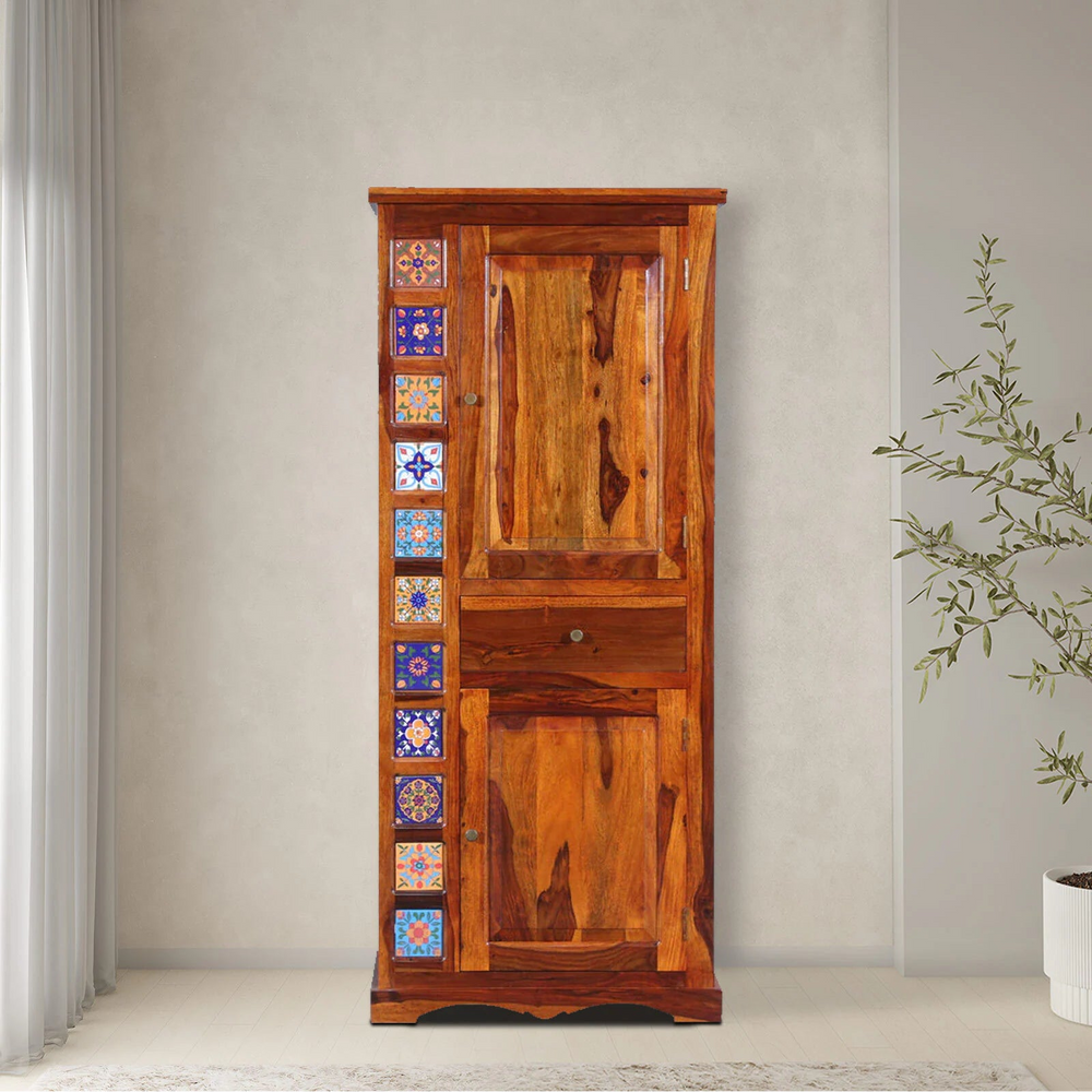 Ciramika Sheesham Wood 1 Door Wardrobe In Honey Oak Finish