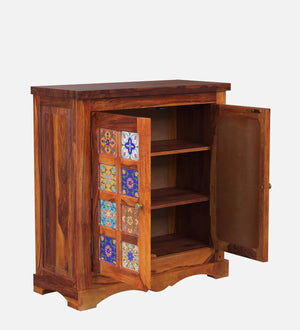 Ciramika Sheesham Wood Bar Cabinet In Honey Oak Finish