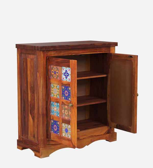 Ciramika Sheesham Wood Bar Cabinet In Honey Oak Finish