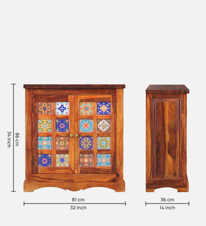 Ciramika Sheesham Wood Bar Cabinet In Honey Oak Finish