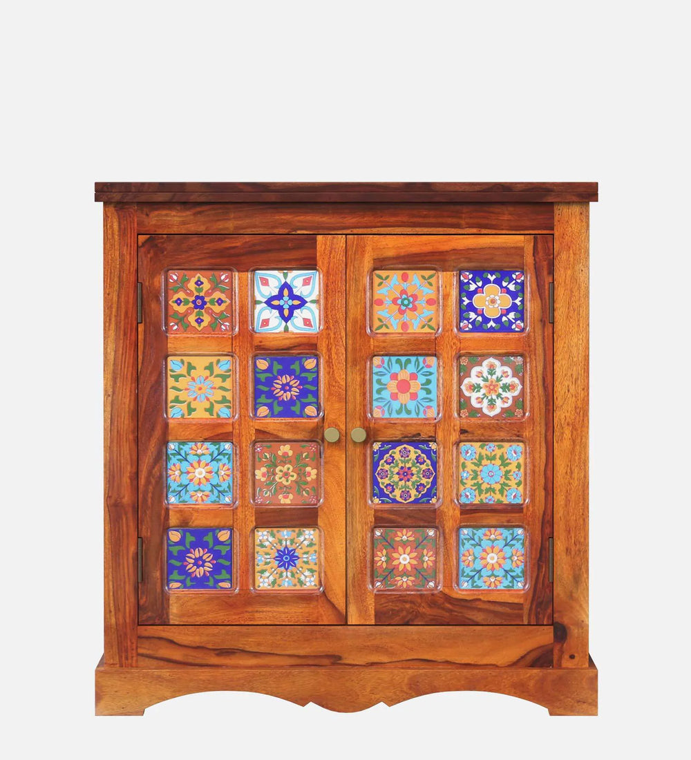 Ciramika Sheesham Wood Bar Cabinet In Honey Oak Finish