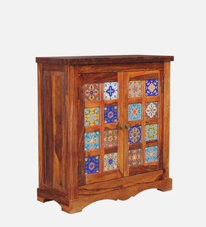 Ciramika Sheesham Wood Bar Cabinet In Honey Oak Finish