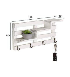 Mango Wood Floating Wallshelf In White Colour