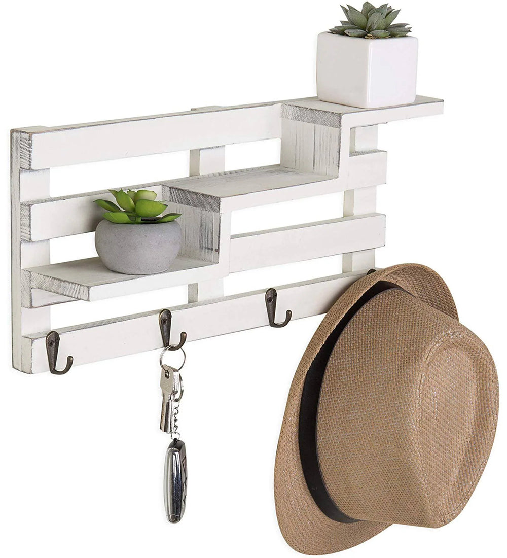Mango Wood Floating Wallshelf In White Colour
