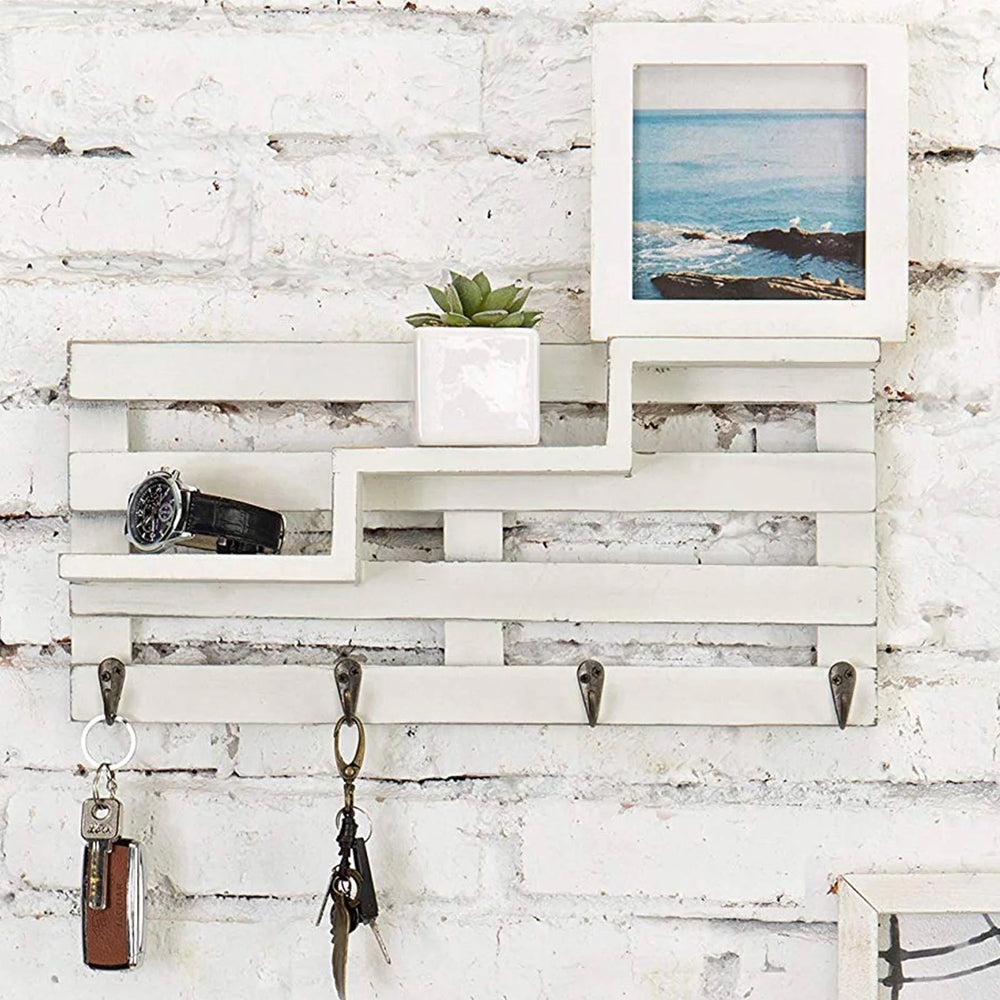 Mango Wood Floating Wallshelf In White Colour