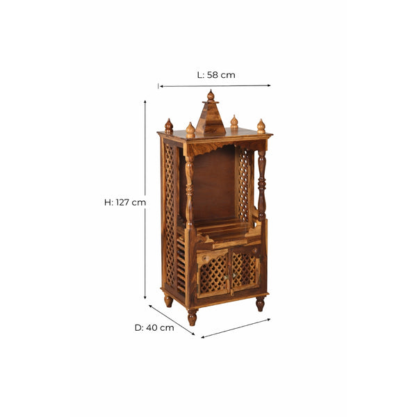 Phiv Sheesham Wood Prayer Unit in Teak Finish