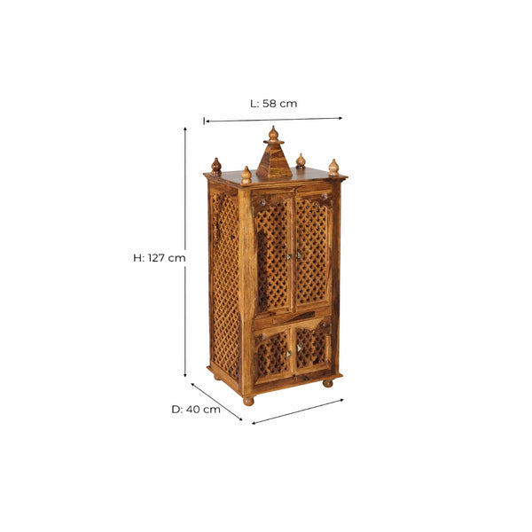 ium Sheesham Wood Prayer Unit in Teak Finish