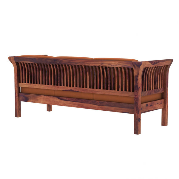 Haveli 3 Seater Wooden Sofa (Orange Colour, Teak Finish)