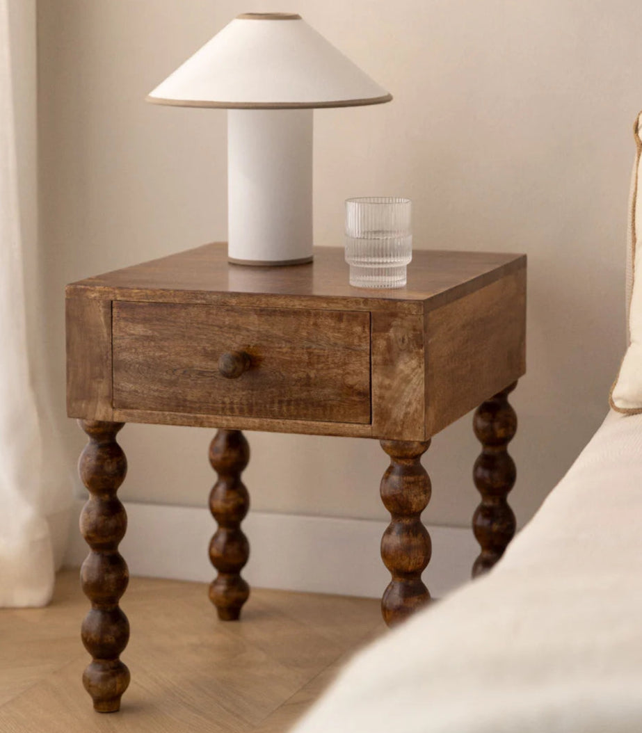 Kenny Solid mango wood bedside table with 1 Door in Teak Finish