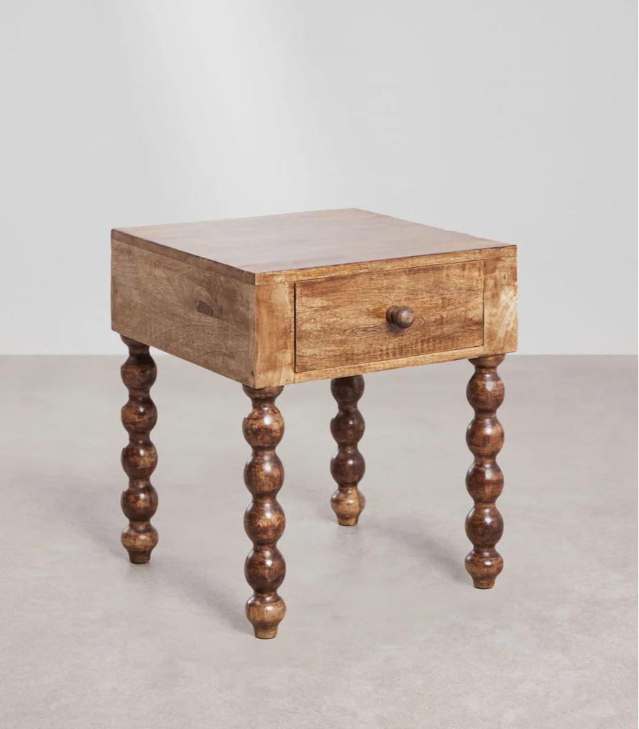 Kenny Solid mango wood bedside table with 1 Door in Teak Finish