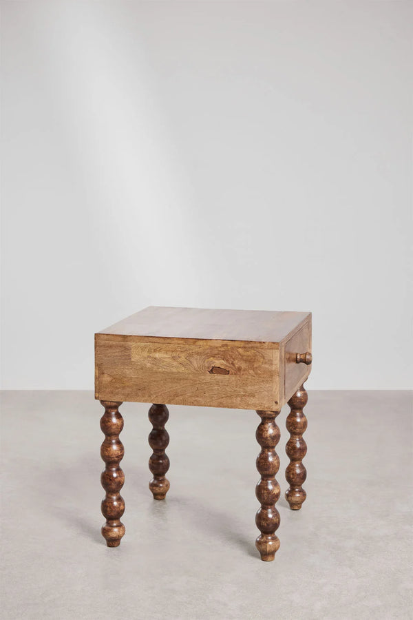 Kenny Solid mango wood bedside table with 1 Door in Teak Finish