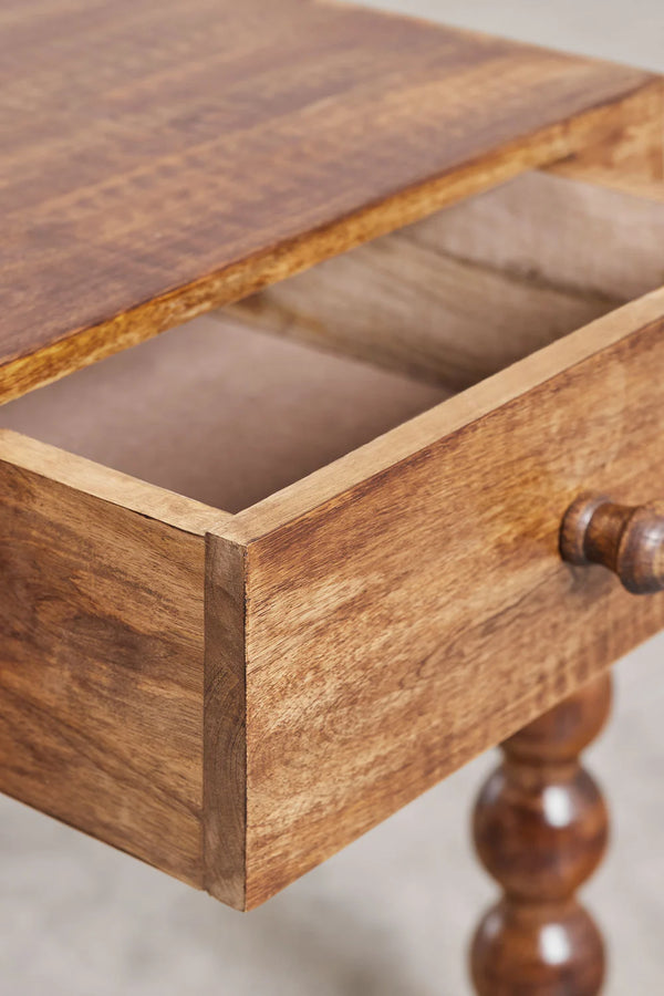 Kenny Solid mango wood bedside table with 1 Door in Teak Finish