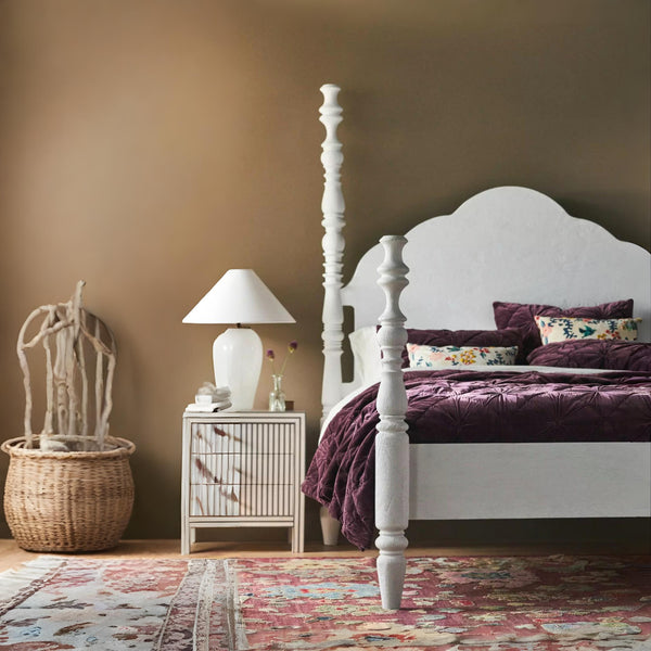 Tiana Solid Mango Wood King Size Non Storage Bed in White Finish