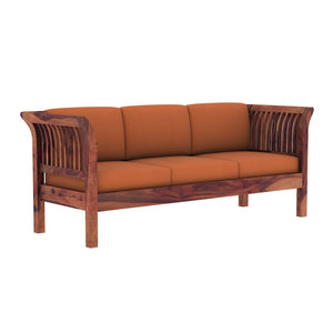 Haveli 3 Seater Wooden Sofa (Orange Colour, Teak Finish)