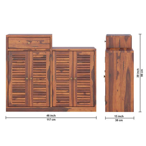 Danta Sheesham Wood Shoerack In Honey Oak Finish