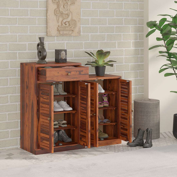 Danta Sheesham Wood Shoerack In Honey Oak Finish