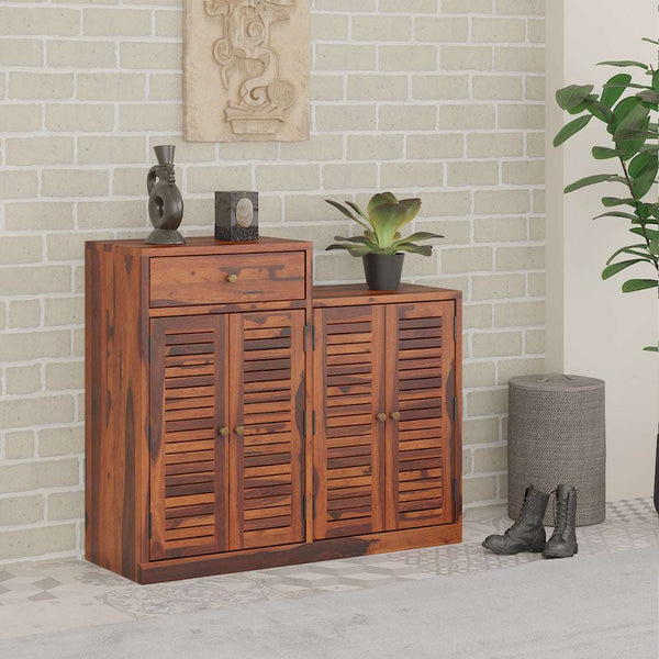 Danta Sheesham Wood Shoerack In Honey Oak Finish