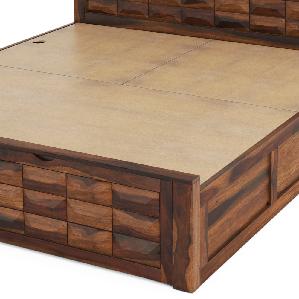Diamond Solid Wood King Size Box Storage Bed in Dark Walnut Finish
