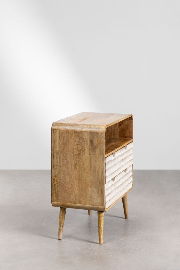 Edith Solid Mango wood Chest of Drawer With 2 Hand Carved Drawer with open shelf in Natural Finish