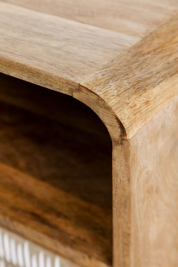 Edith Solid Mango wood Chest of Drawer With 2 Hand Carved Drawer with open shelf in Natural Finish