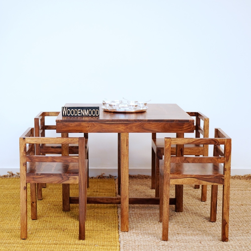 Solid Wood Sheesham Compact Four Seater, 4 Seater Dining Table And Chairs Wood