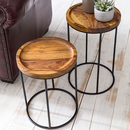 Picture of Solid Wood And Iron Set Of 2 Stool