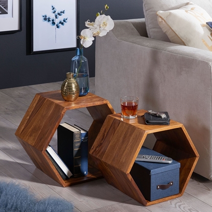 Picture of Solid Wood Hexagonal Shaped Set Of Table
