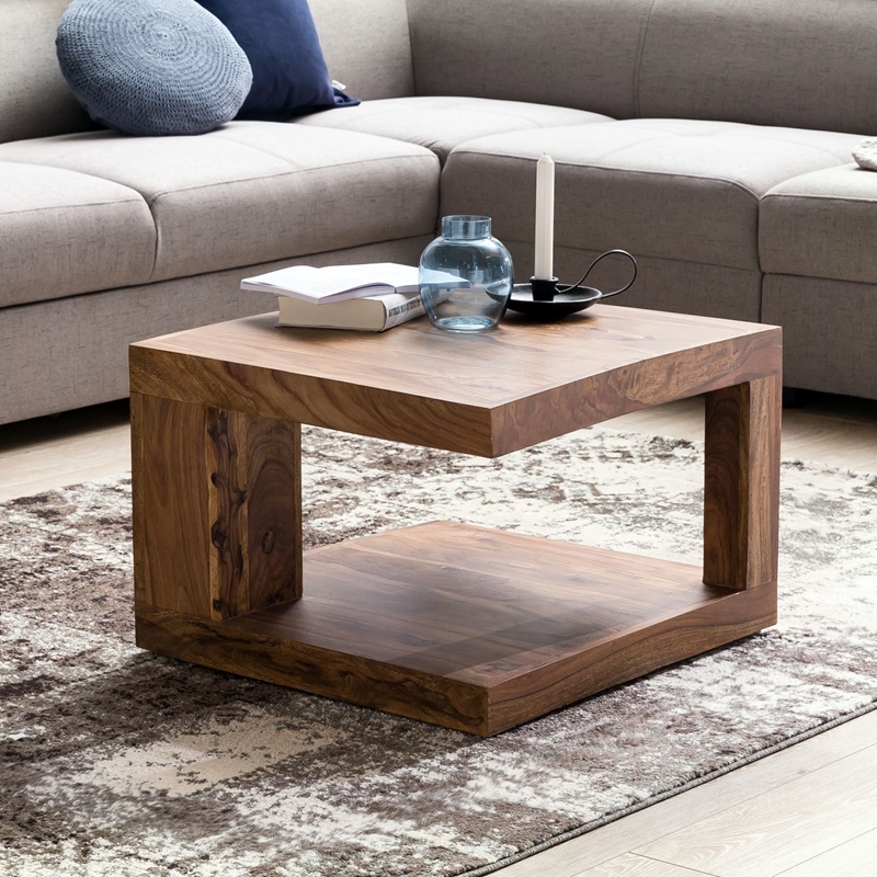 Solid Wood Sheesham Double Top Small, Modern Coffee Table Wooden