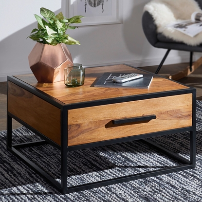 Picture of Solid Wood Side Table With 1 Drawer Framed In Iron Angles