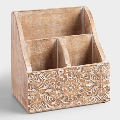 Picture of Mini Hand-Carved Wood Desk Organizer