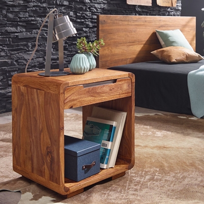 Picture of Solid Wood Sheesham Nightstand With 4 Massive Legs