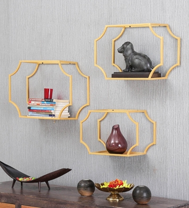 Picture of Metal Wall Shelf Set Of 3 in Gold Finish