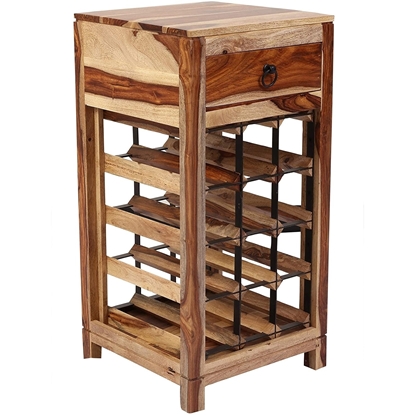 Picture of Solid Wood Sheesham Wine Rack With 1 Drawer