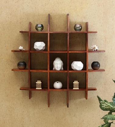 Picture of Wooden Brown Sheesham Wood Wall Shelf