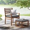 Picture of Acacia Wood Outdoor Patio Chair & Pull Out Ottoman - Brown