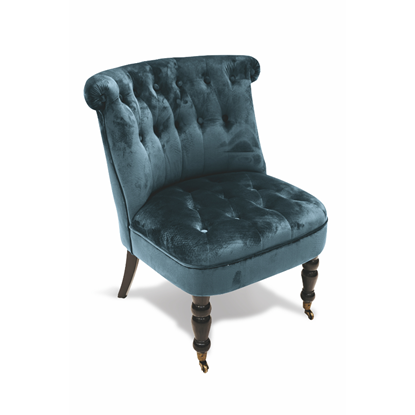 Picture of Armchair with wheels for living room elegant vintage style in blue velvet