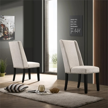 Picture of Carolina Classics Laurant Upholstered Wood Dining Chair in Beige (Set of 2)