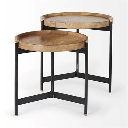 Picture of Marquisa 22.5L x 22.5W x 20.8H Brown Wood & Black Metal Base Nesting Side Tables