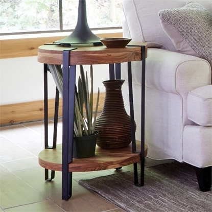 Picture of Natural Live Edge Solid Wood with Metal Round End Table in Natural