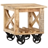 Picture of vidaXL Side Table with Wheels 15.7"x15.7"x16.5" Rough Mango Wood